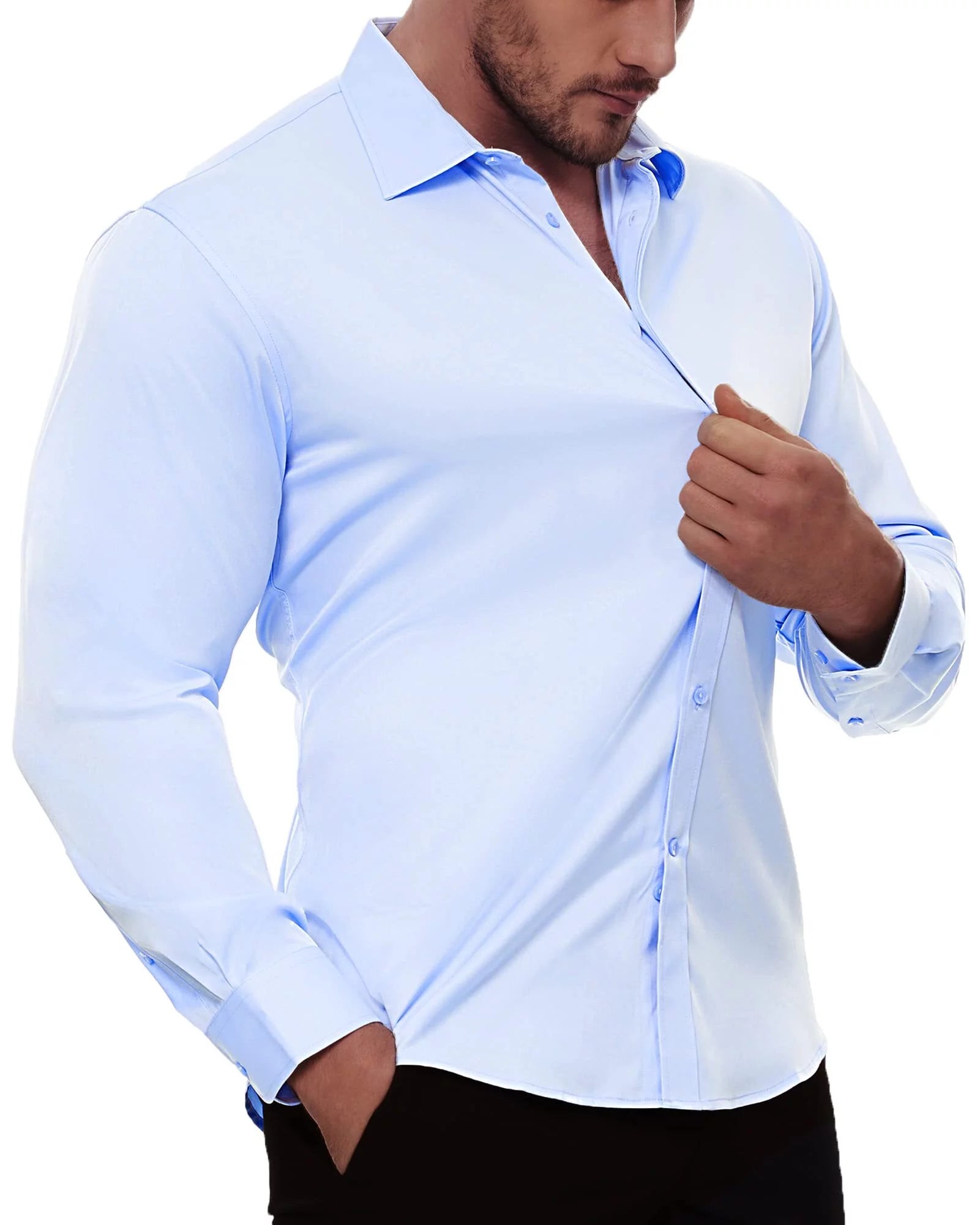 Men'S Long Sleeve Solid Button down Shirts Basic Dress Shirt Wrinkle-Free