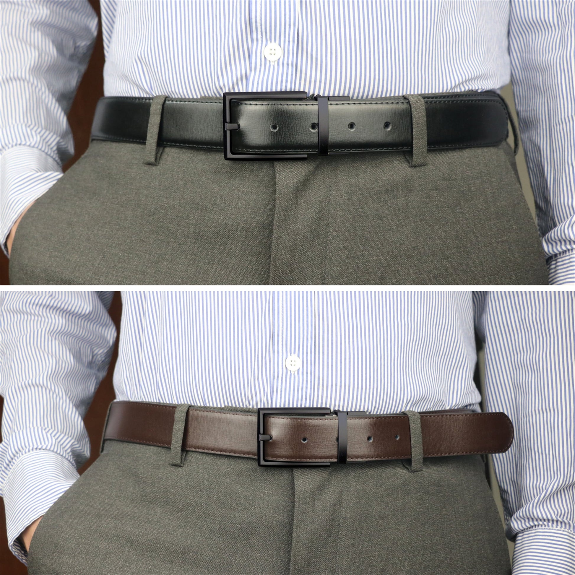 Reversible Mens Belt Black and Brown, Mens Dress Casual Belt, Thick Leather Belt