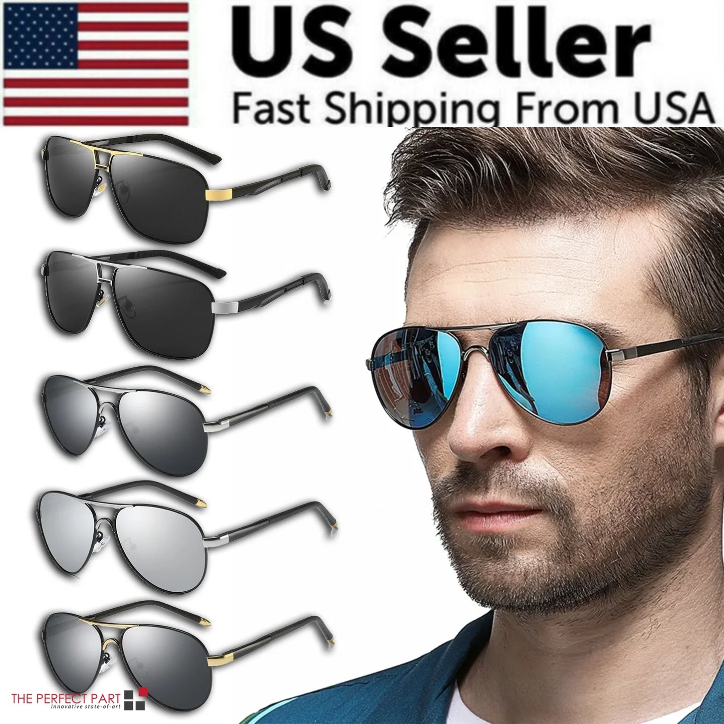 Mens Polarized Pilot Sunglasses Outdoor Driving UV400 Sun Glasses Sport Eyewear