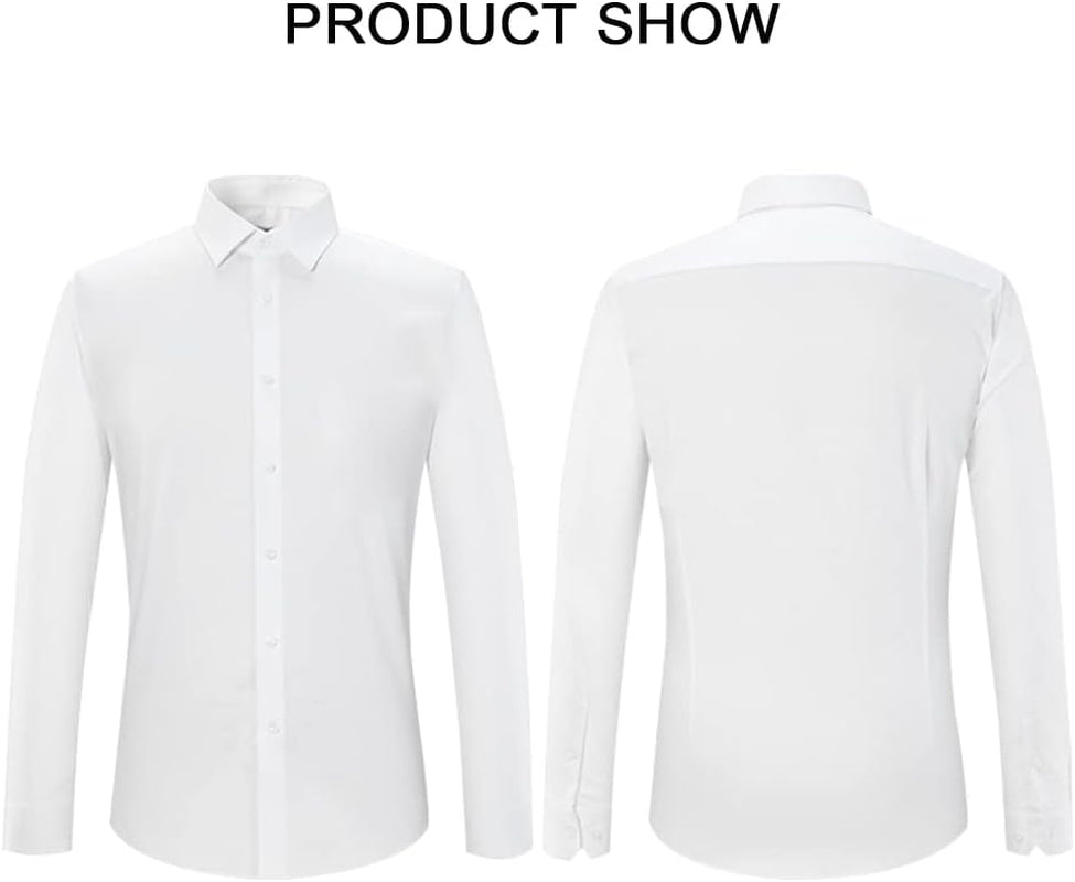 Men'S White Long Sleeve Dress Shirts Slim Fit Solid Button down Shirt Wrinkle-Free Business Shirt for Men