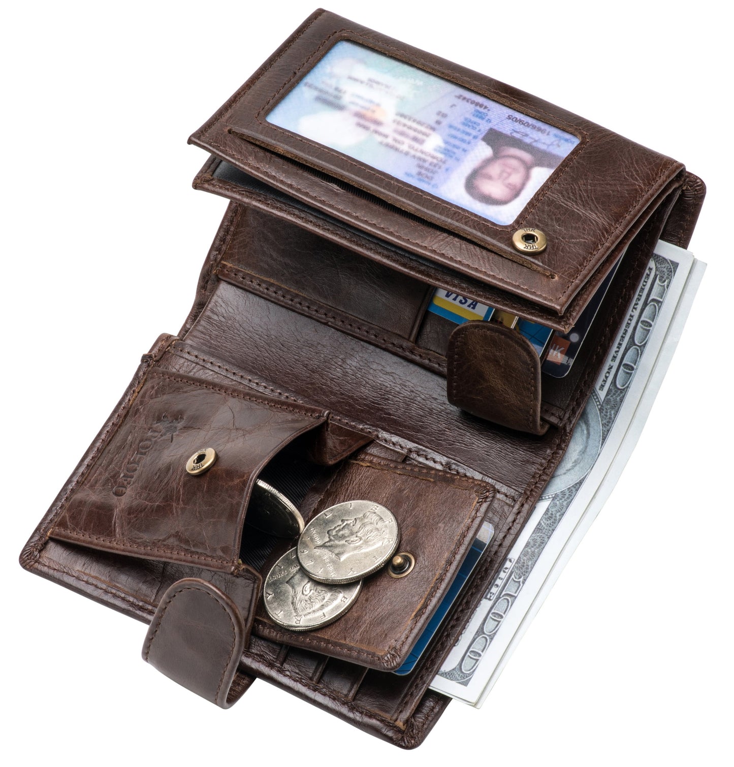 Mens RFID Leather Trifold Wallet Large Card Holder Purse