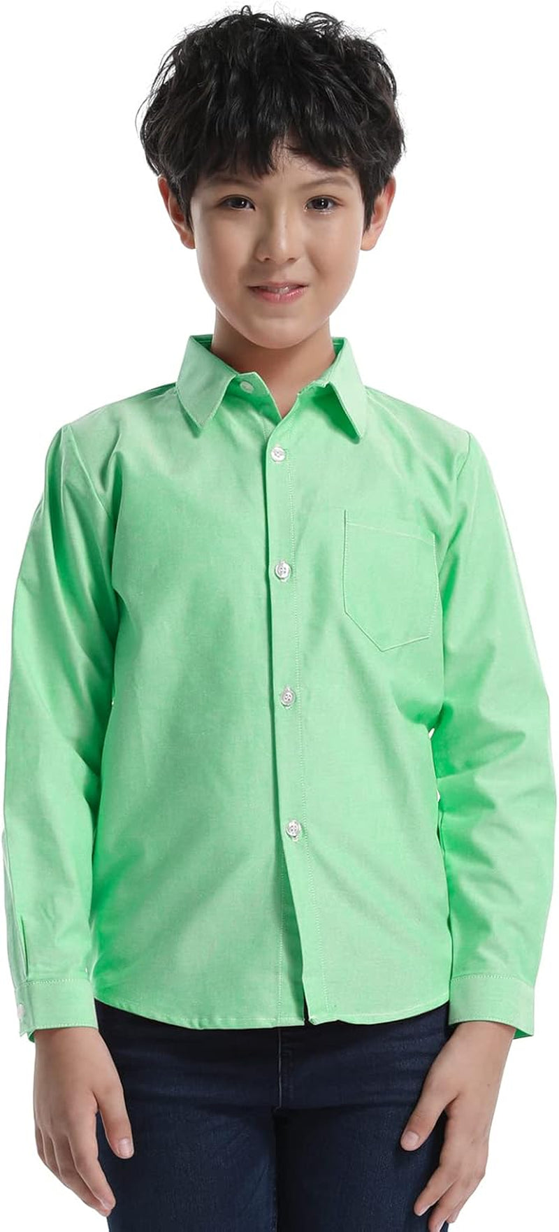 Boys'Oxford Dress Shirts Long Sleeve Button down Solid Formal Uniform Casual Western Shirt