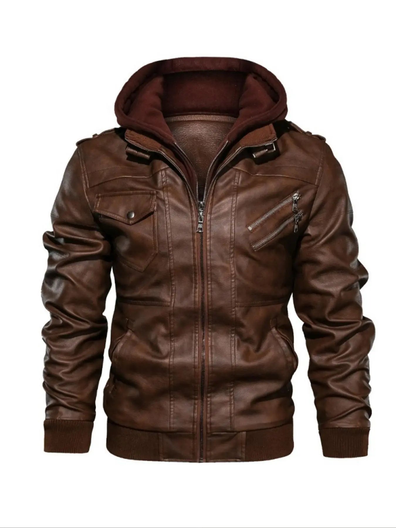 Stylish Men's Hooded Motorcycle Jacket with Flap Pocket