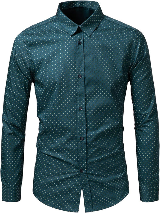 Men'S Dress Shirt,Mens Casual Long Sleeve Print Cotton Business Button down Regular Fit Dress Shirt