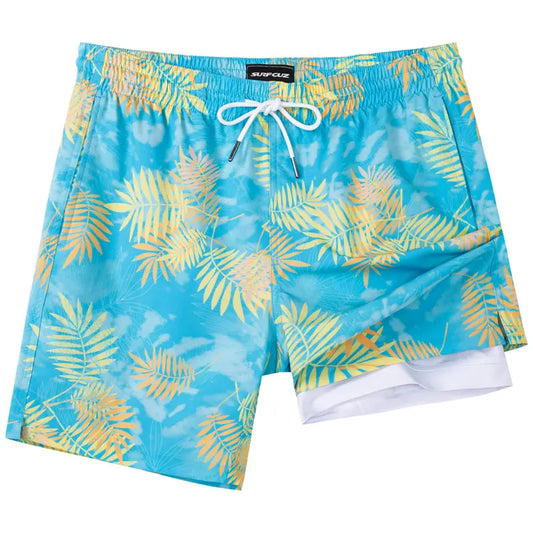 "Quick Dry 2-in-1 Mens Swim Trunks with Compression Liner - Perfect for Surfing, Running, and Fishing!"