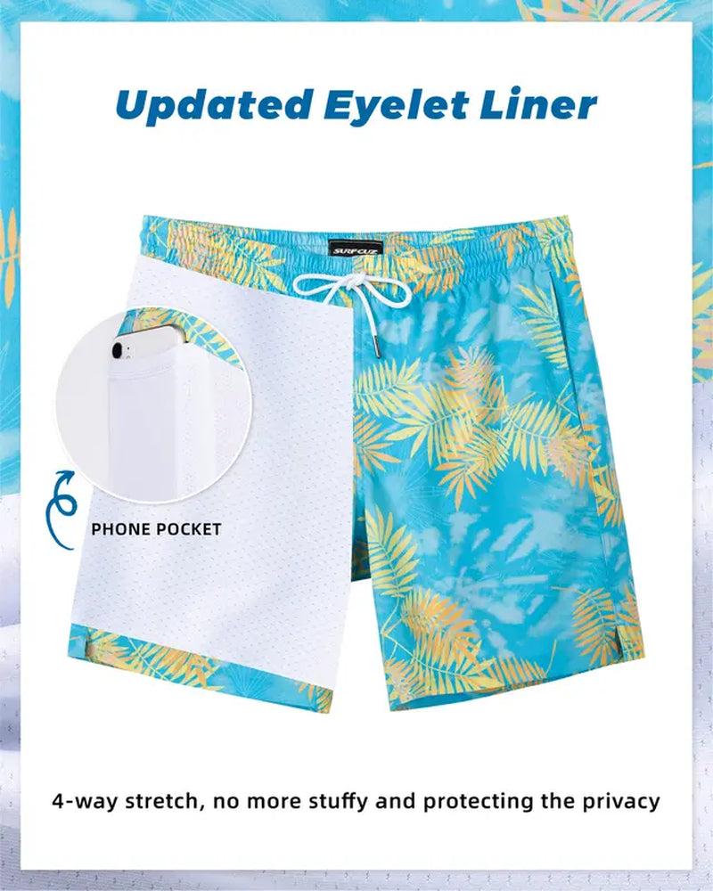 "Quick Dry 2-in-1 Mens Swim Trunks with Compression Liner - Perfect for Surfing, Running, and Fishing!"