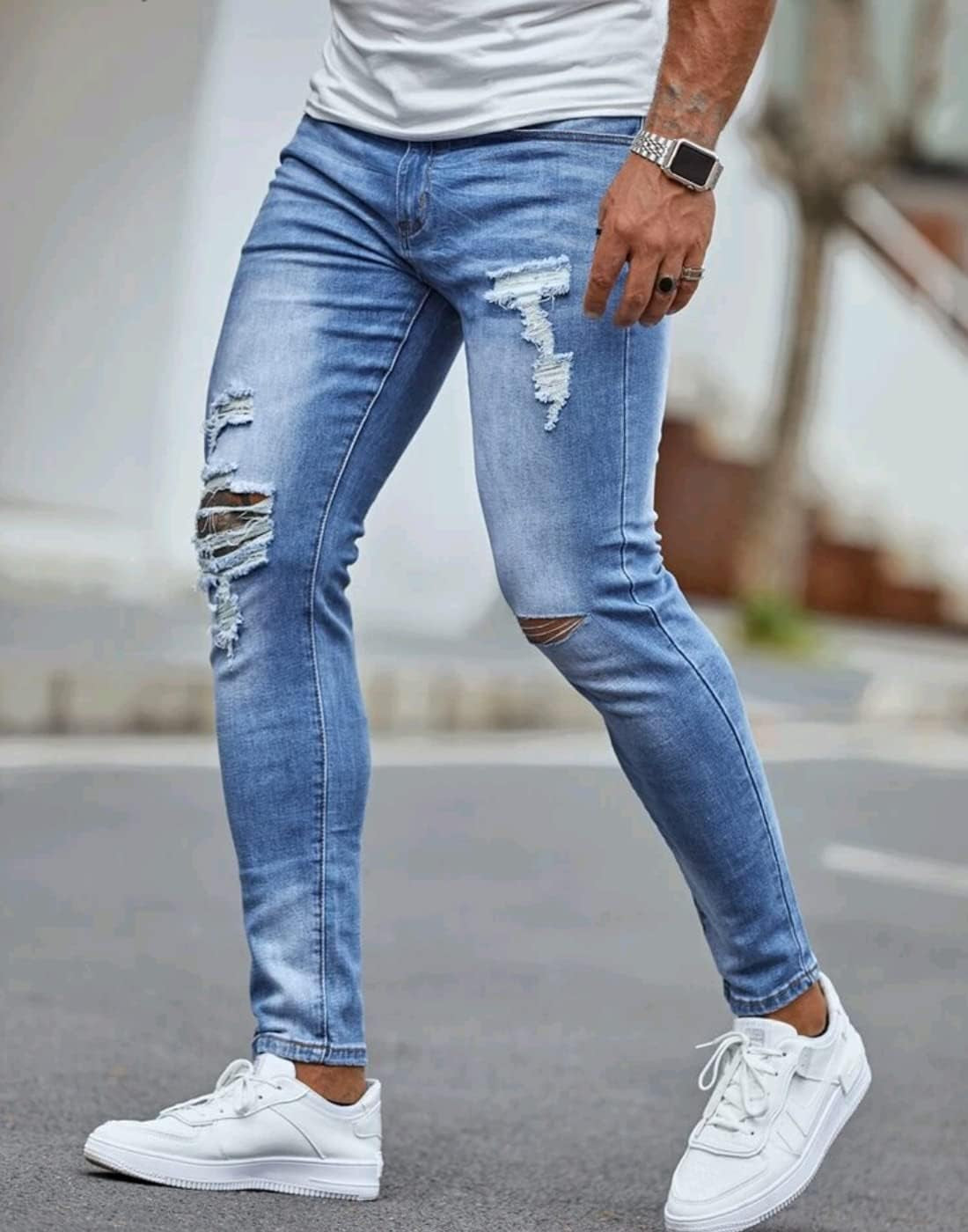 Men'S Ripped Skinny Jeans Stretchy Slim Fit Jeans Pants