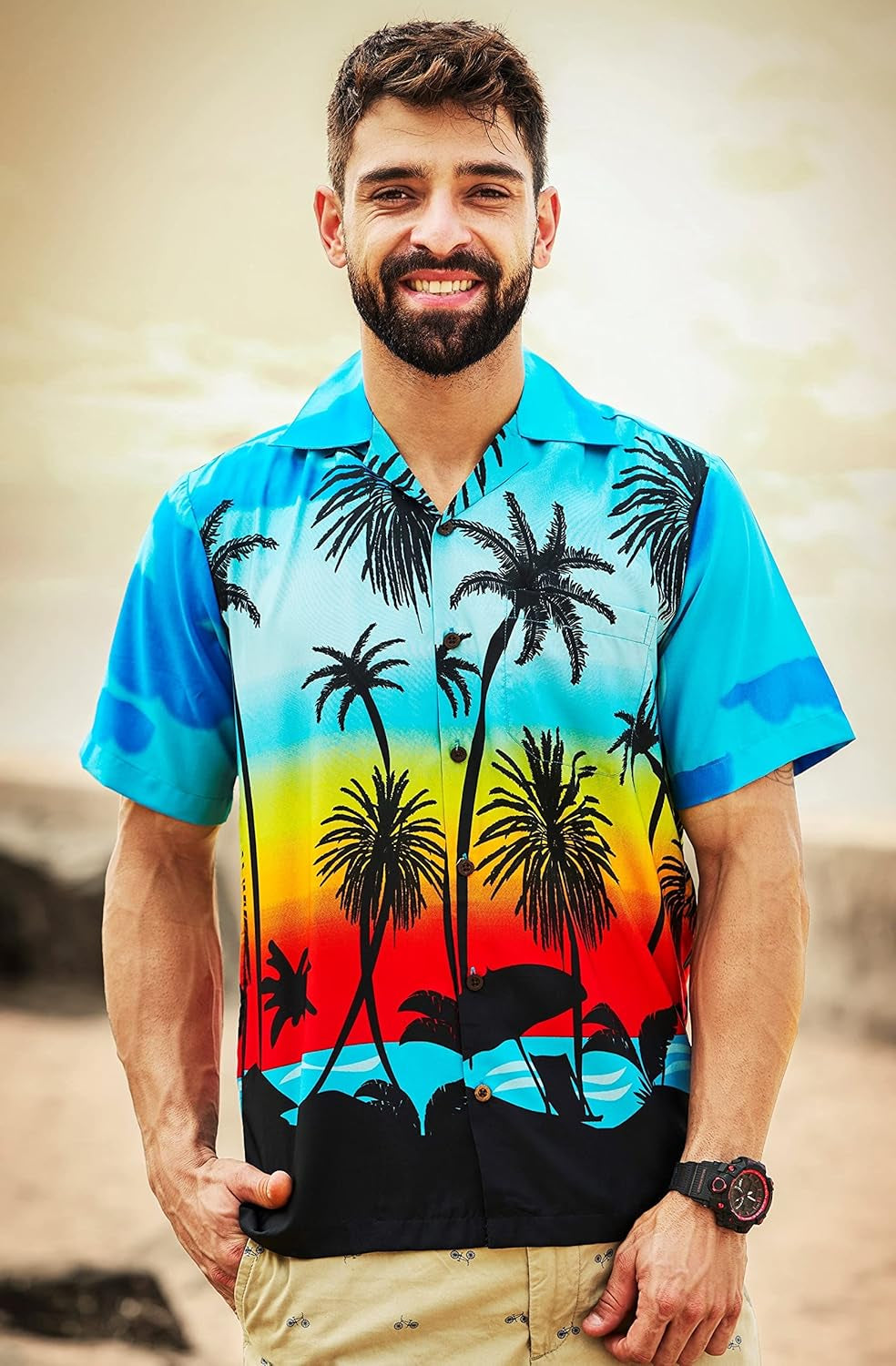 Men'S Hawaiian Shirt Short Sleeve Summer Button down Beach Dress Aloha Shirts