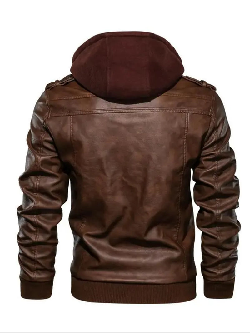 Stylish Men's Hooded Motorcycle Jacket with Flap Pocket