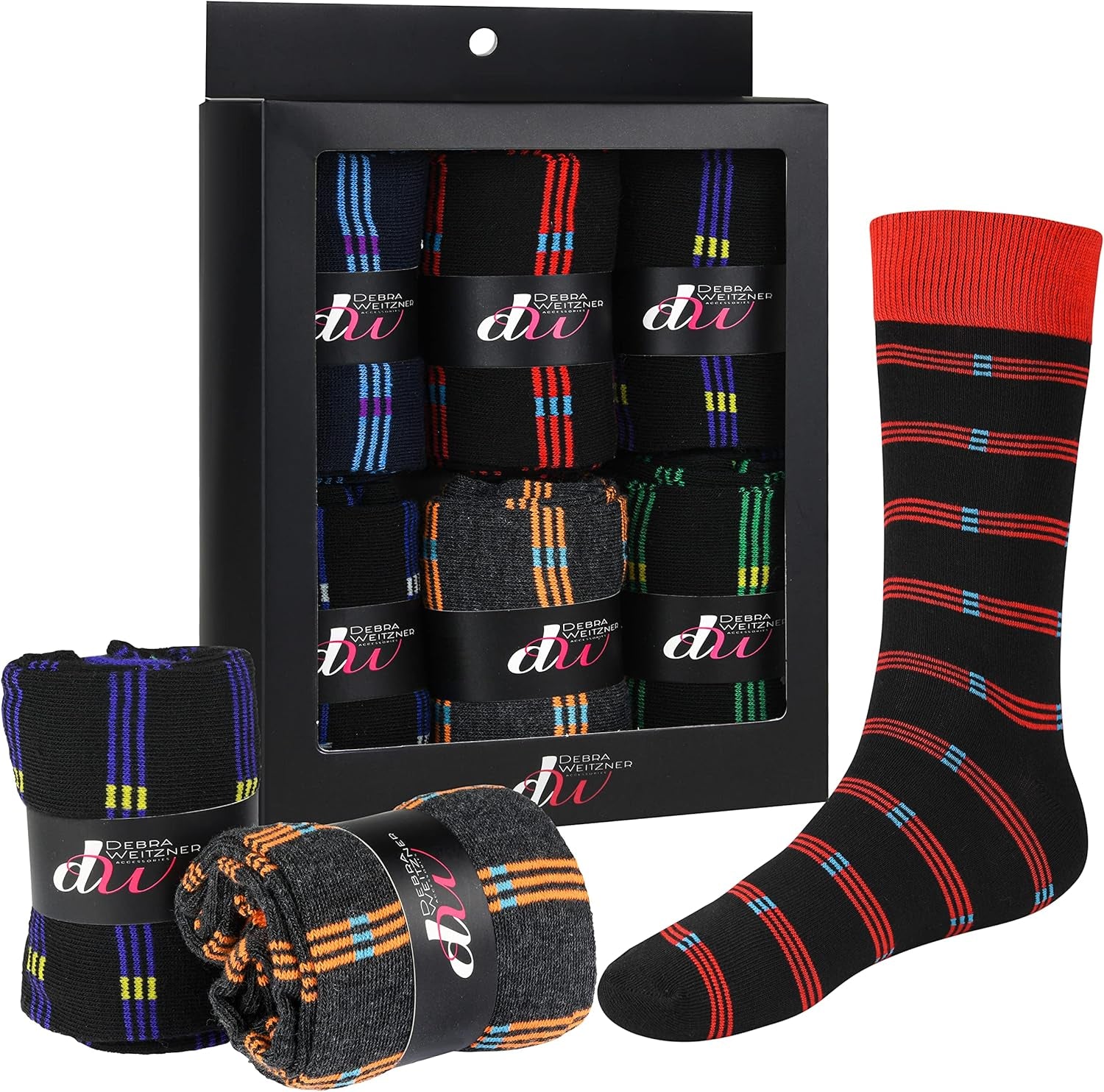 Mens Dress Socks with Gift Box - Cotton Colorful Classic Argyle Sock - Patterned Crew Socks for Men 6 Pairs