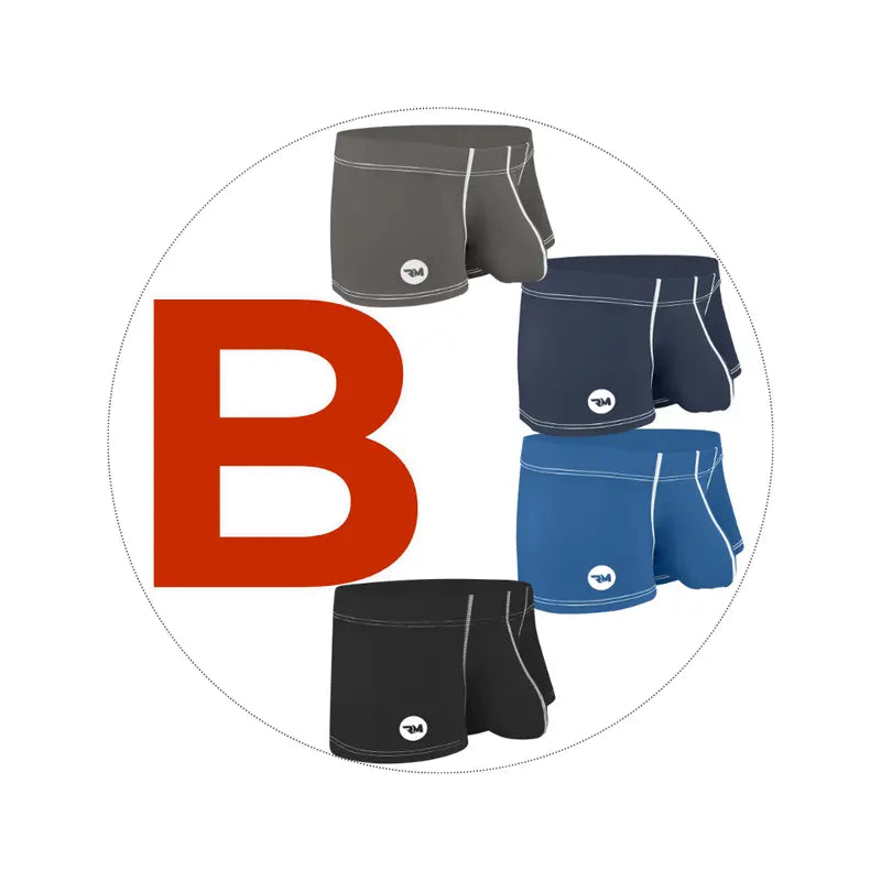 "Men's 4-Pack Nylon Boxer Briefs with B or C Pouch in Black/Dark Blue/Light Blue/Grey - Comfortable and Stylish Underwear for Men"