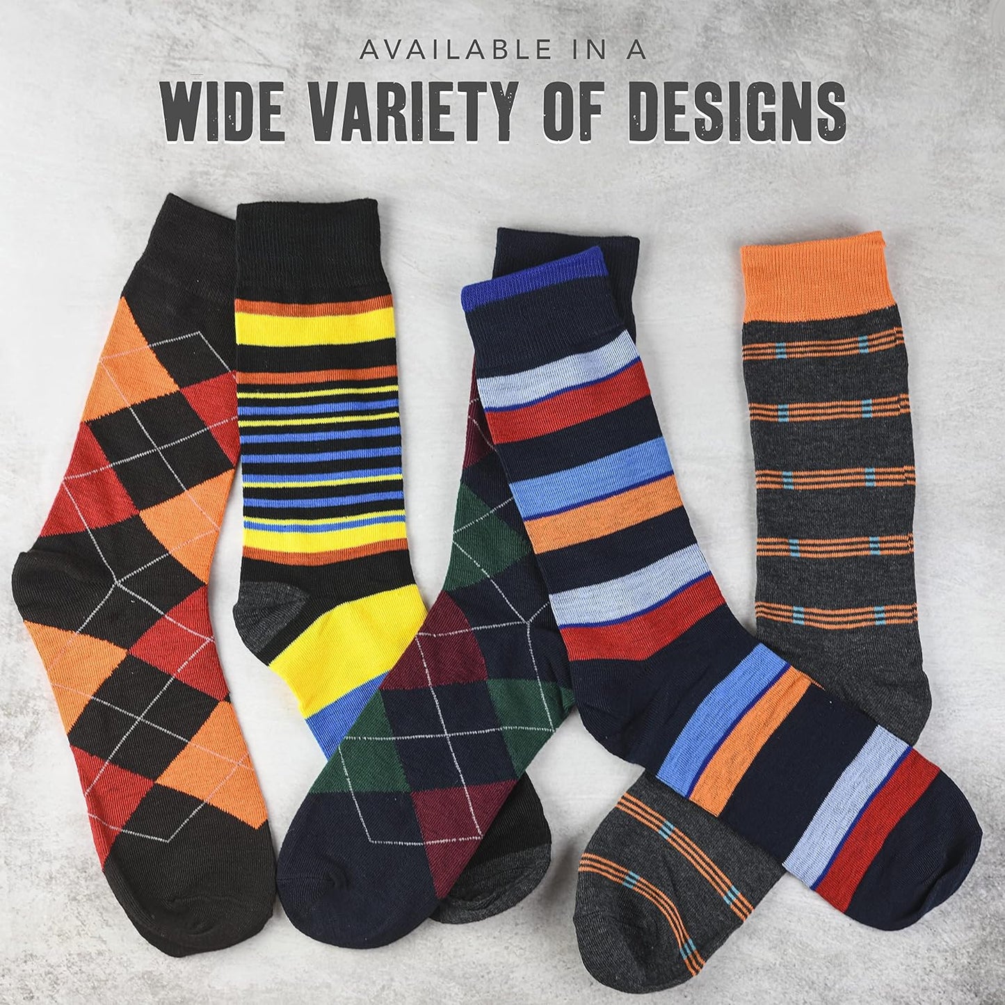 Mens Dress Socks with Gift Box - Cotton Colorful Classic Argyle Sock - Patterned Crew Socks for Men 6 Pairs