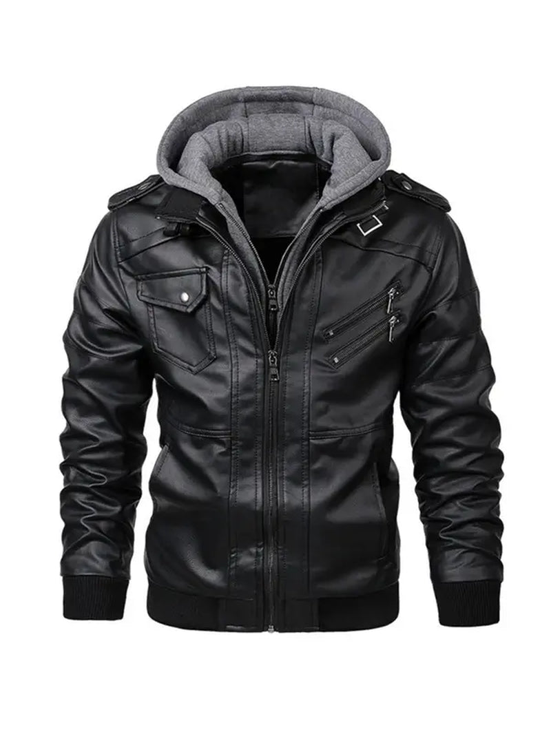 Stylish Men's Hooded Motorcycle Jacket with Flap Pocket