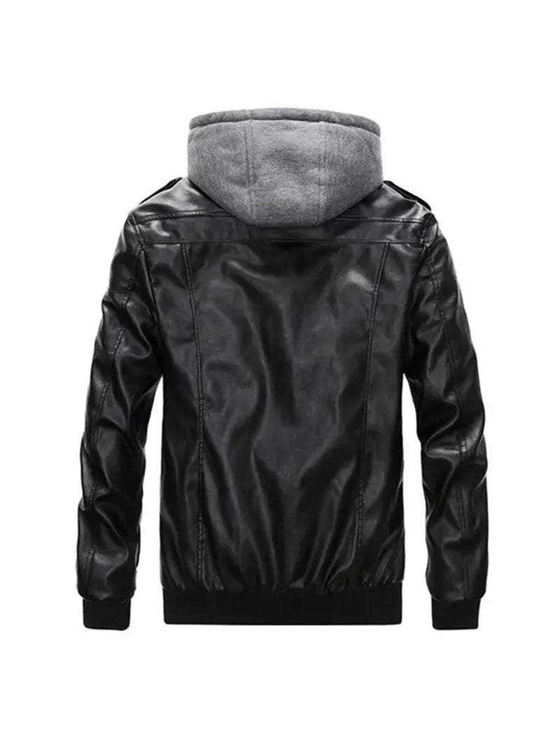 Stylish Men's Hooded Motorcycle Jacket with Flap Pocket