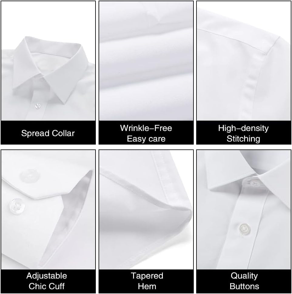 Men'S White Long Sleeve Dress Shirts Slim Fit Solid Button down Shirt Wrinkle-Free Business Shirt for Men