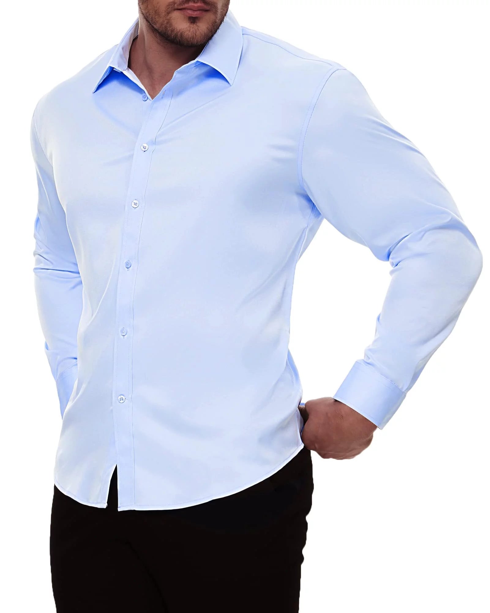 Men'S Long Sleeve Solid Button down Shirts Basic Dress Shirt Wrinkle-Free