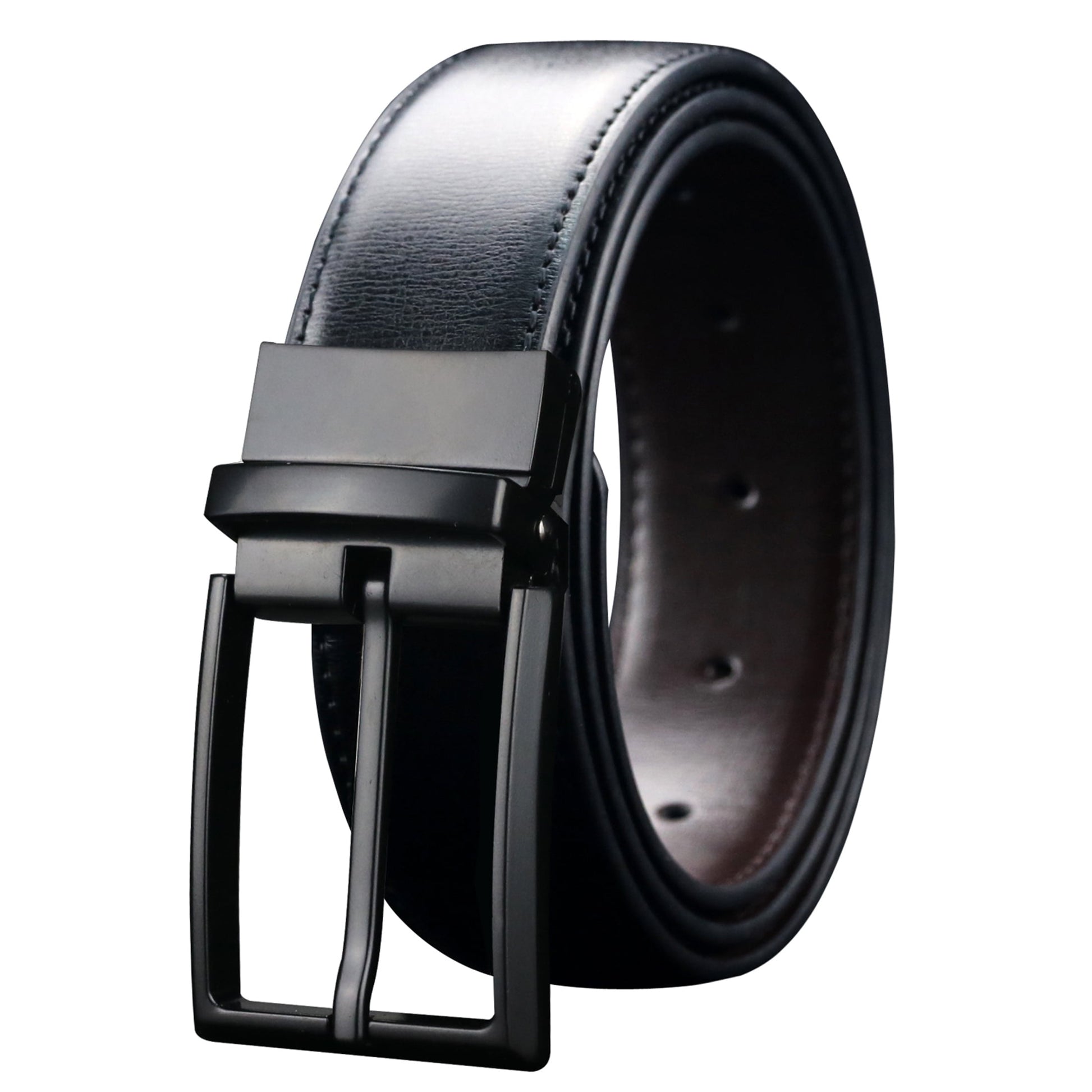 Reversible Mens Belt Black and Brown Mens Dress Casual Belt Thick Leather Belt Fit for Waist Size 40-42"