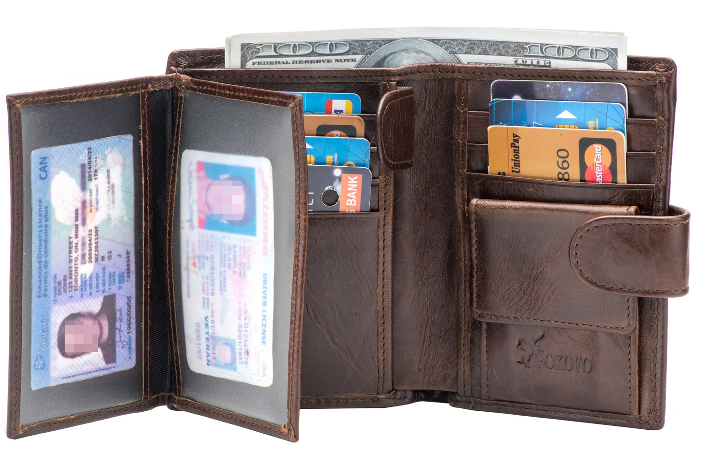 Mens RFID Leather Trifold Wallet Large Card Holder Purse