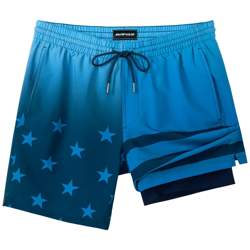 "Quick Dry 2-in-1 Mens Swim Trunks with Compression Liner - Perfect for Surfing, Running, and Fishing!"