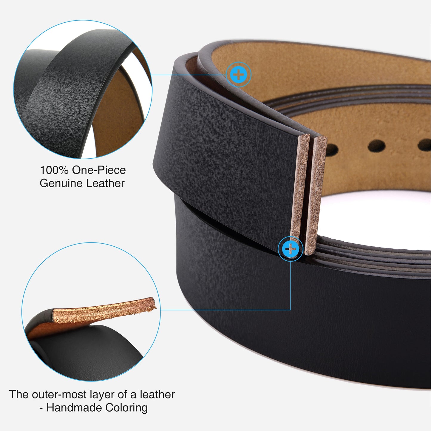 Mens Belt Genuine Leather Belt for Jeans, Casual and Dress, Classic Style 1 3/8"(35Mm)