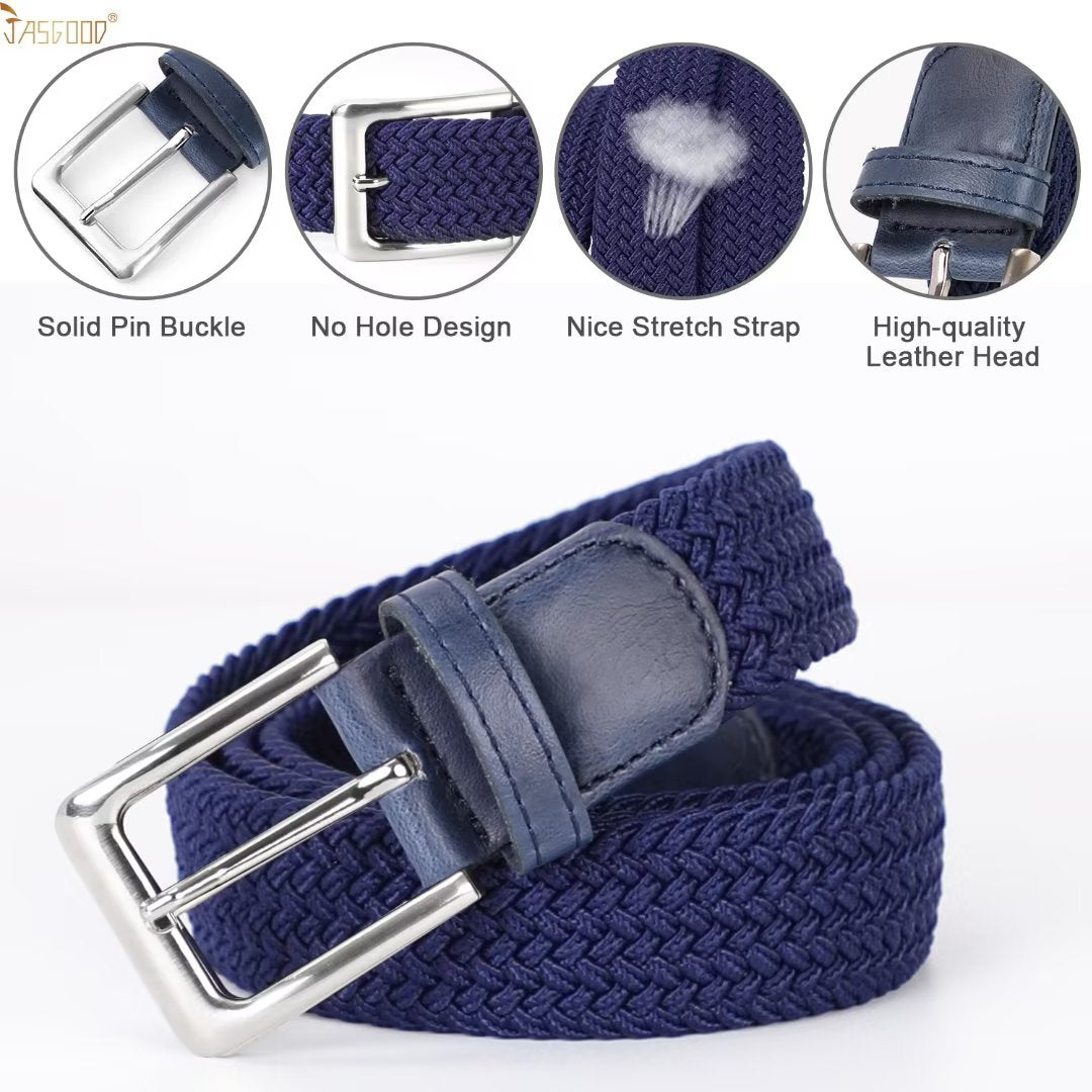 Men Woven Stretch Belts Braided Golf Elastic Blue Belt