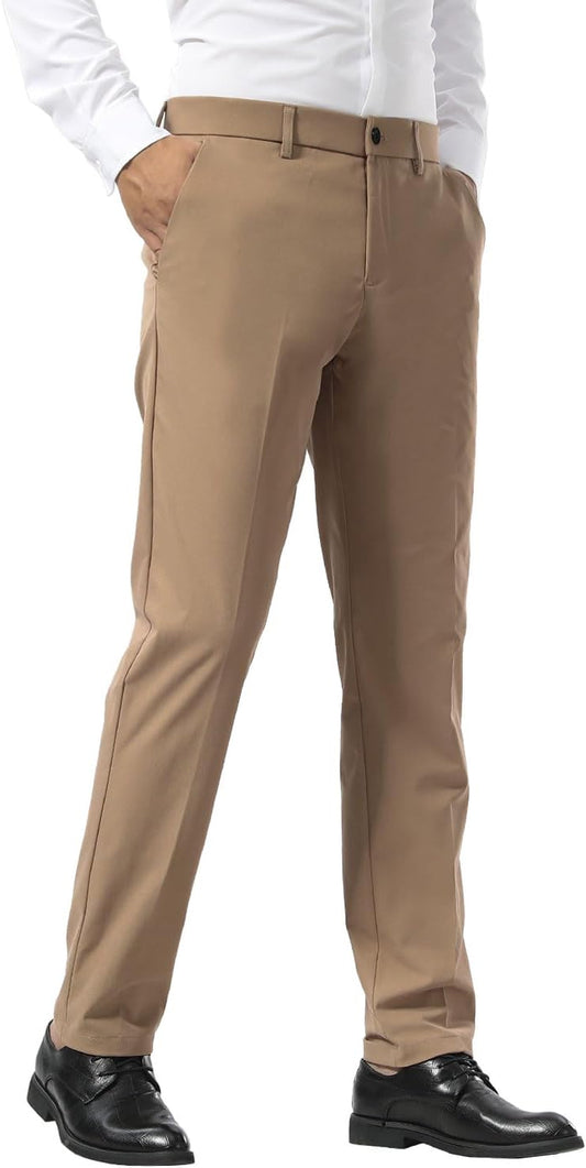 Men'S Dress Pants Slim Fit Stretch Khaki Pants Wrinkle Free