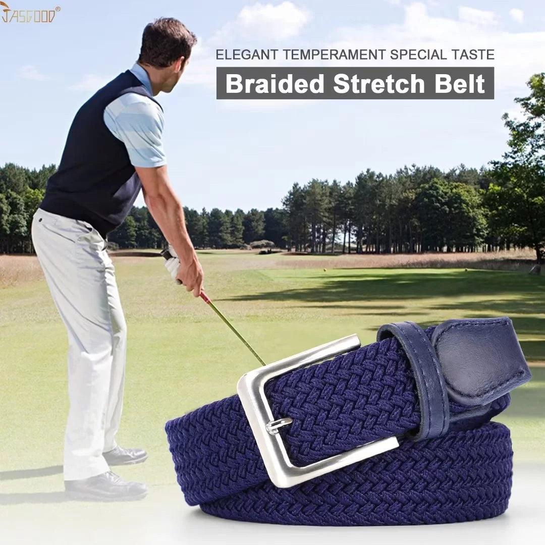 Men Woven Stretch Belts Braided Golf Elastic Blue Belt