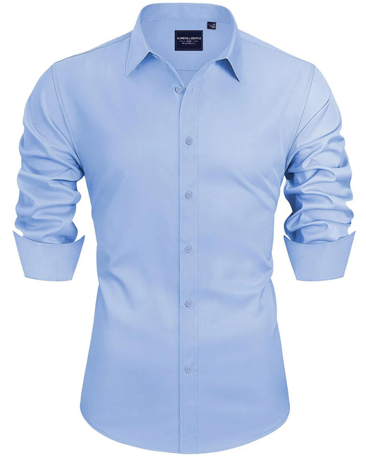 Men'S Long Sleeve Solid Button down Shirts Basic Dress Shirt Wrinkle-Free