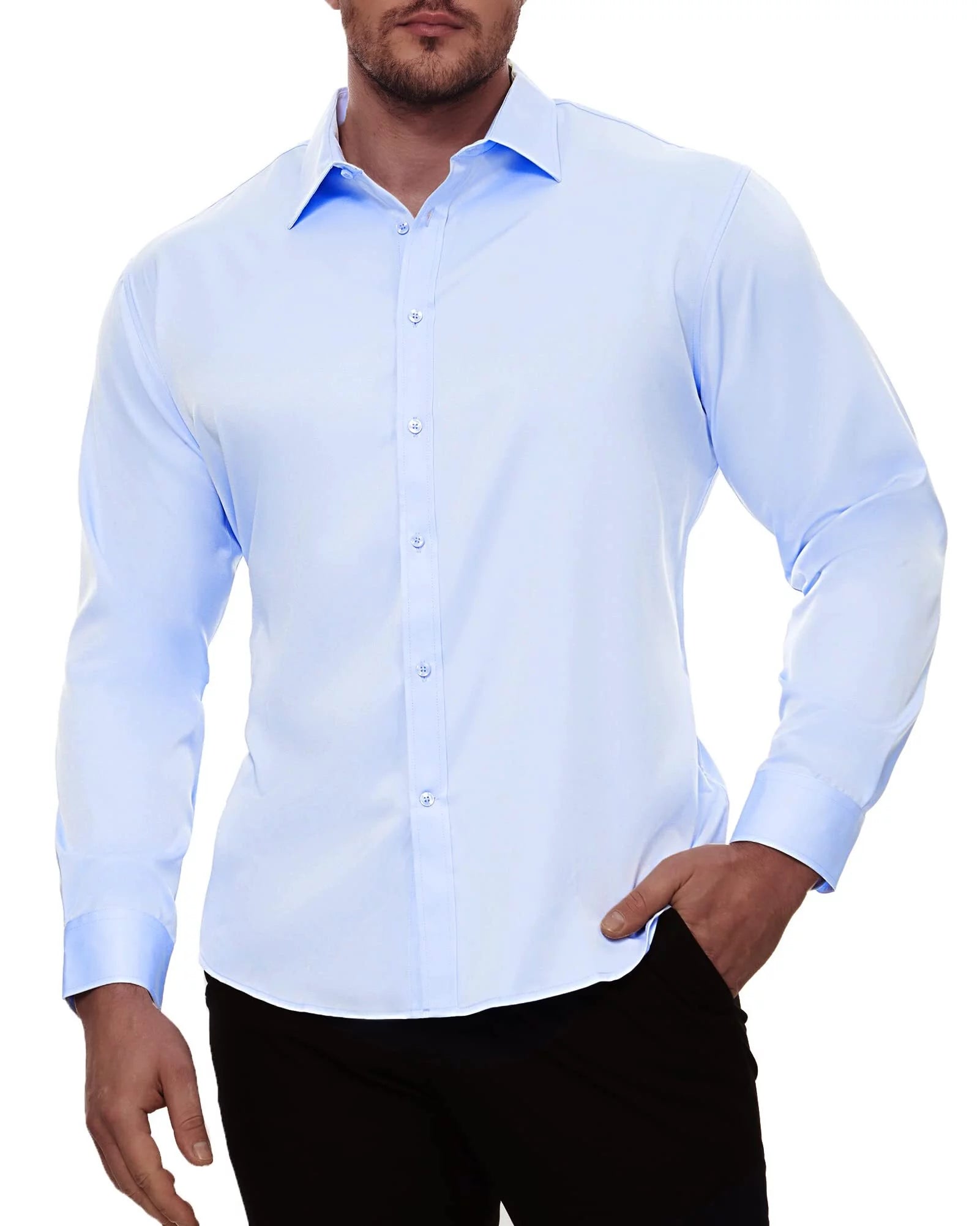 Men'S Long Sleeve Solid Button down Shirts Basic Dress Shirt Wrinkle-Free