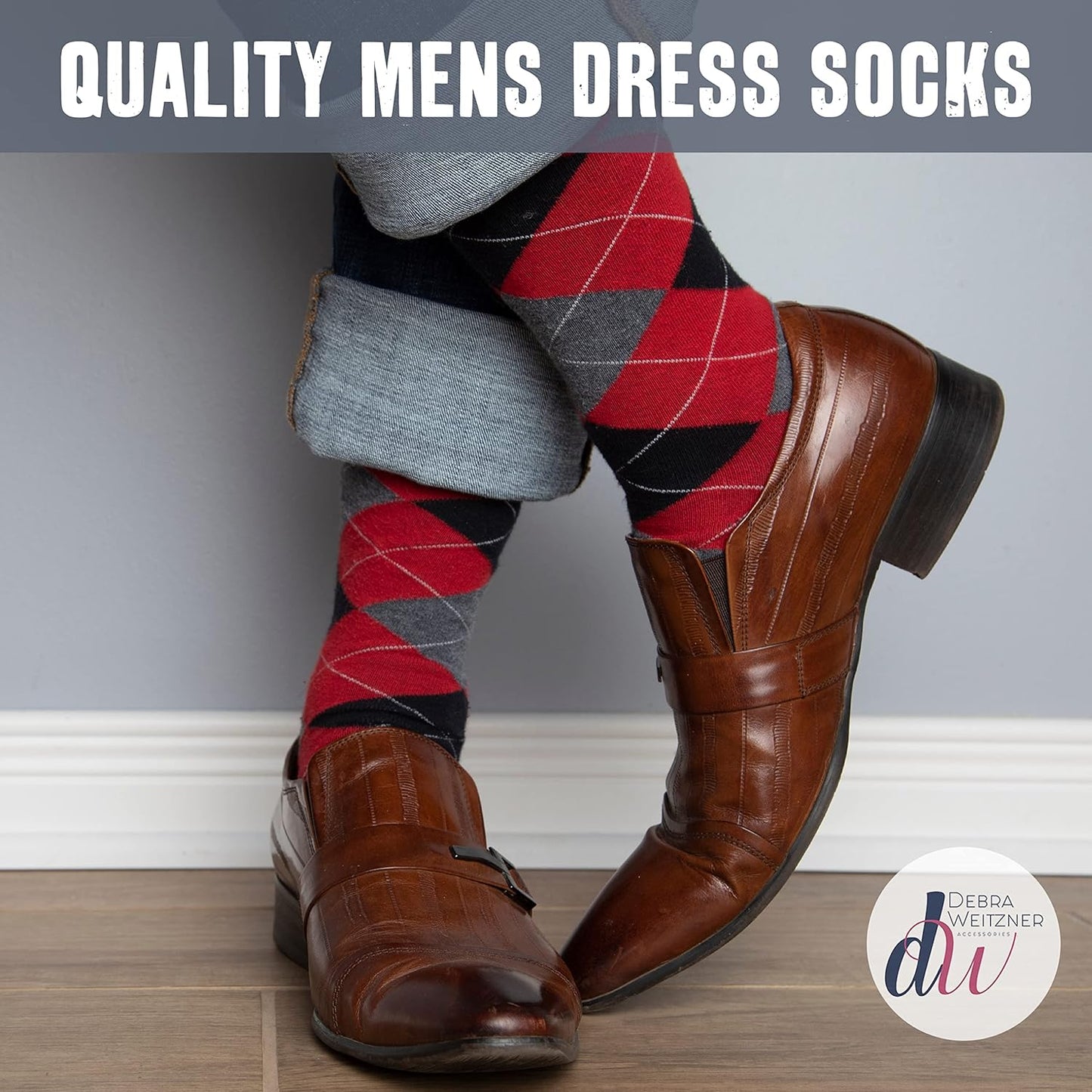 Mens Dress Socks with Gift Box - Cotton Colorful Classic Argyle Sock - Patterned Crew Socks for Men 6 Pairs