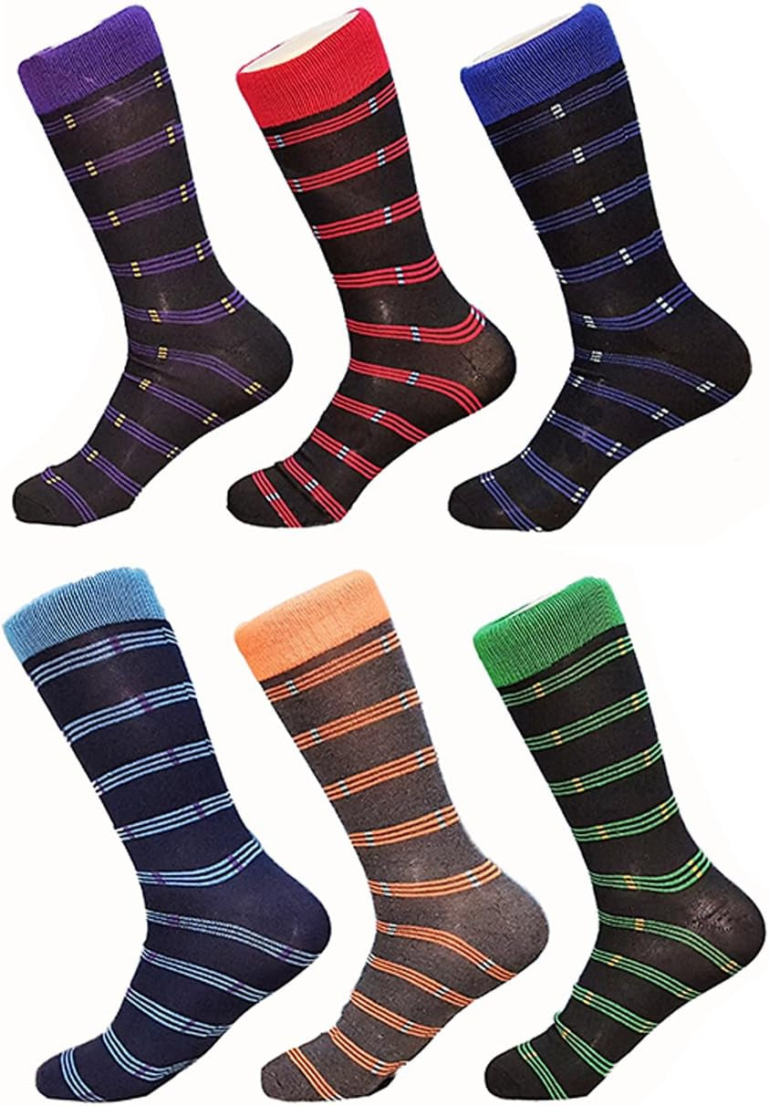 Mens Dress Socks with Gift Box - Cotton Colorful Classic Argyle Sock - Patterned Crew Socks for Men 6 Pairs