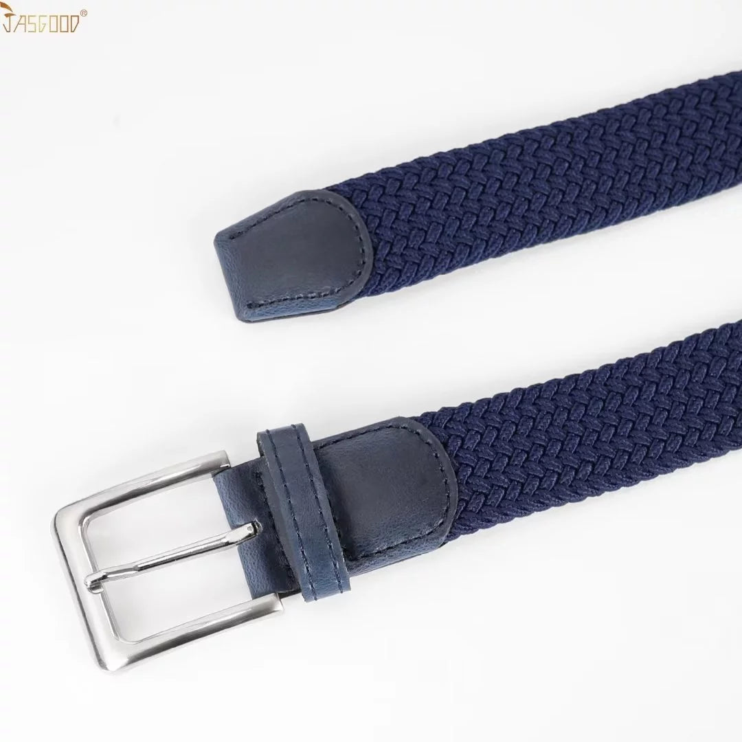 Men Woven Stretch Belts Braided Golf Elastic Blue Belt