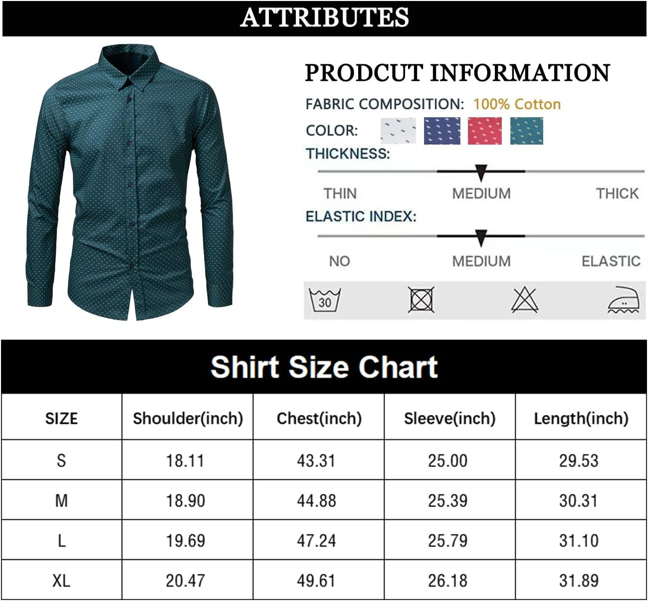 Men'S Dress Shirt,Mens Casual Long Sleeve Print Cotton Business Button down Regular Fit Dress Shirt