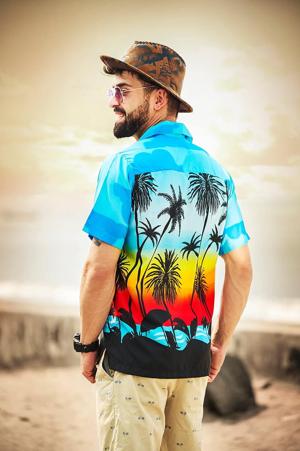 Men'S Hawaiian Shirt Short Sleeve Summer Button down Beach Dress Aloha Shirts